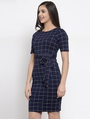 tie front grid pattern bodycon dress - 16952292 - Standard Image - 2