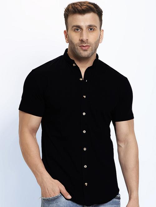 black solid casual shirt - 16952423 - Standard Image - 1