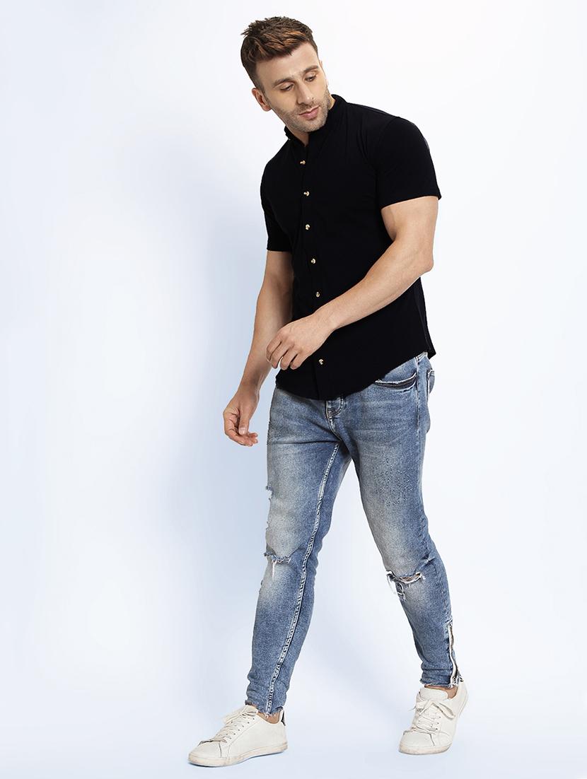 black solid casual shirt - 16952423 - Zoom Image - 3