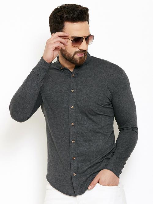 grey solid casual shirt - 16952426 - Standard Image - 1
