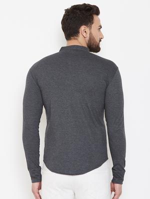grey solid casual shirt - 16952426 - Standard Image - 3