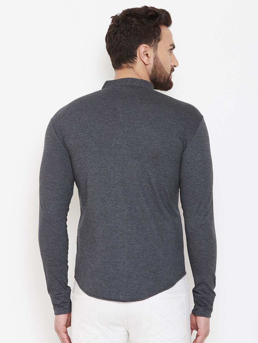 grey solid casual shirt - 16952426 - Zoom Image - 3