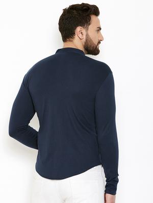 navy blue solid casual shirt - 16952431 - Standard Image - 3