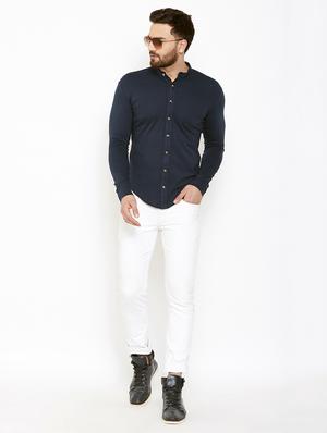navy blue solid casual shirt - 16952431 - Standard Image - 4