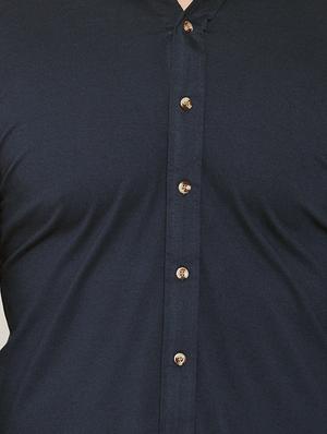 navy blue solid casual shirt - 16952431 - Standard Image - 5