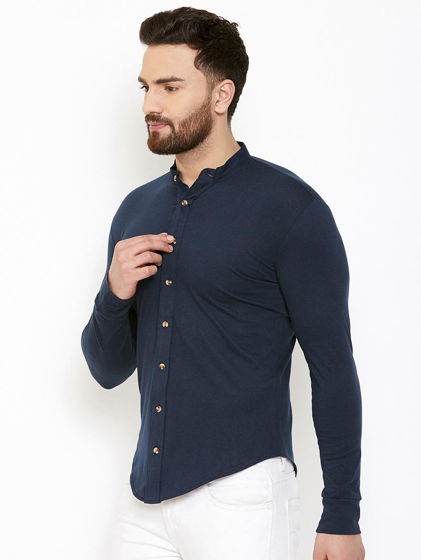 navy blue solid casual shirt - 16952431 - Zoom Image - 2