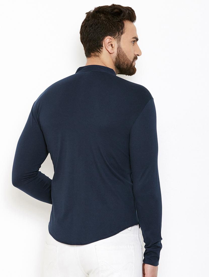 navy blue solid casual shirt - 16952431 - Zoom Image - 3