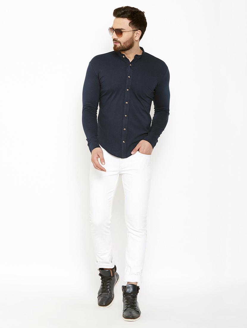 navy blue solid casual shirt - 16952431 - Zoom Image - 4