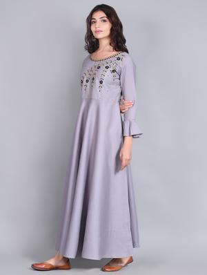 yoke embroidered flared kurta - 16952463 - Standard Image - 2