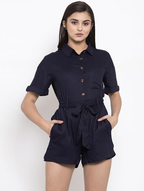tie front shirt collar romper - 16952548 - Standard Image - 1
