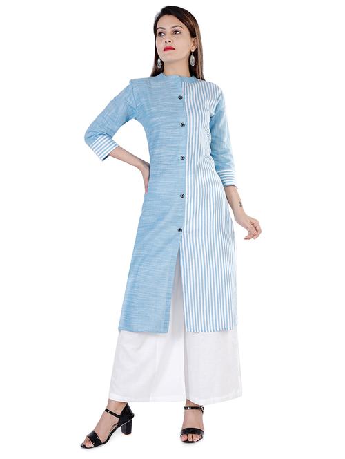 turquoise cotton kurta palazzo set - 16952649 - Standard Image - 1