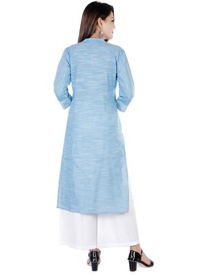 turquoise cotton kurta palazzo set - 16952649 - Standard Image - 3