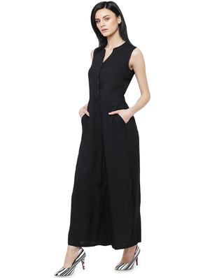 mandarin neck solid full leg jumpsuit - 16952652 - Standard Image - 2