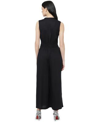 mandarin neck solid full leg jumpsuit - 16952652 - Standard Image - 3