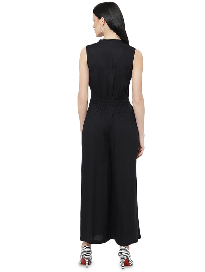 mandarin neck solid full leg jumpsuit - 16952652 - Zoom Image - 3