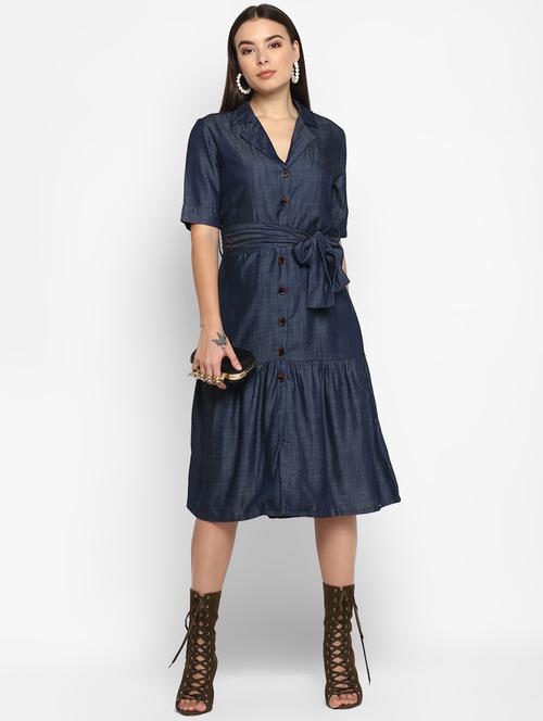 tie front button-up a-line dress - 16952695 - Standard Image - 1