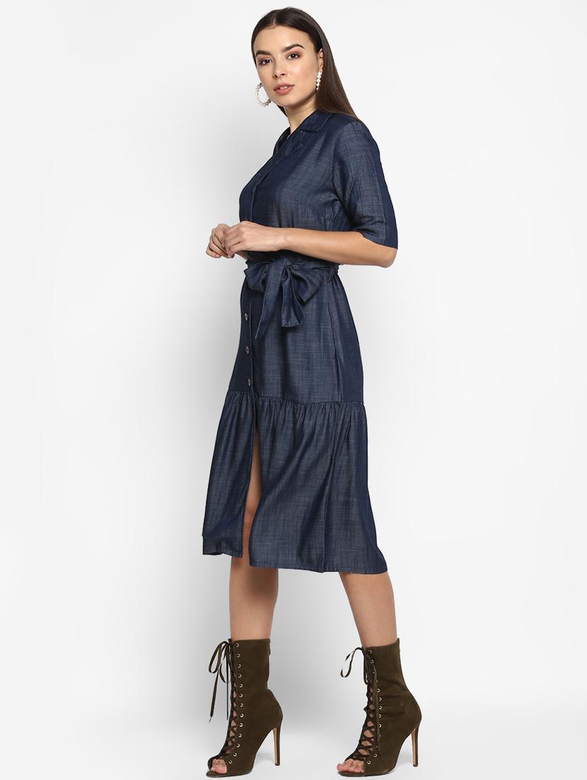 tie front button-up a-line dress - 16952695 - Zoom Image - 2