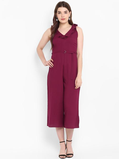 ruffled neck belted jumpsuit - 16952700 - Standard Image - 1