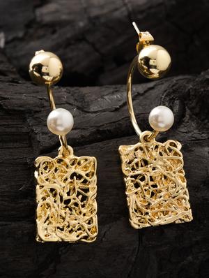 gold metal drop earring - 16952878 - Standard Image - 3