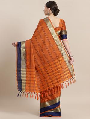 checkered woven saree with blouse - 16952937 - Standard Image - 2