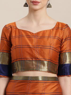checkered woven saree with blouse - 16952937 - Standard Image - 3