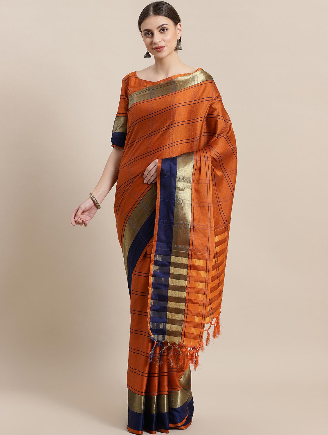 checkered woven saree with blouse - 16952937 - Zoom Image - 1