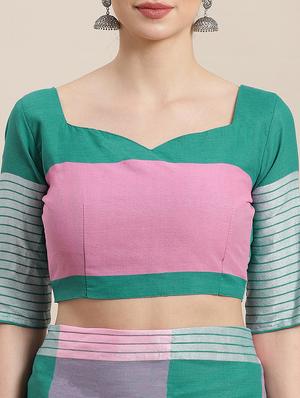 checkered woven saree with blouse - 16952943 - Standard Image - 3