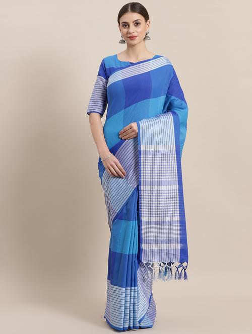 checkered woven saree with blouse - 16952944 - Standard Image - 1
