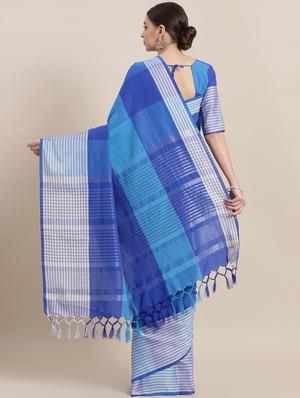 checkered woven saree with blouse - 16952944 - Standard Image - 2