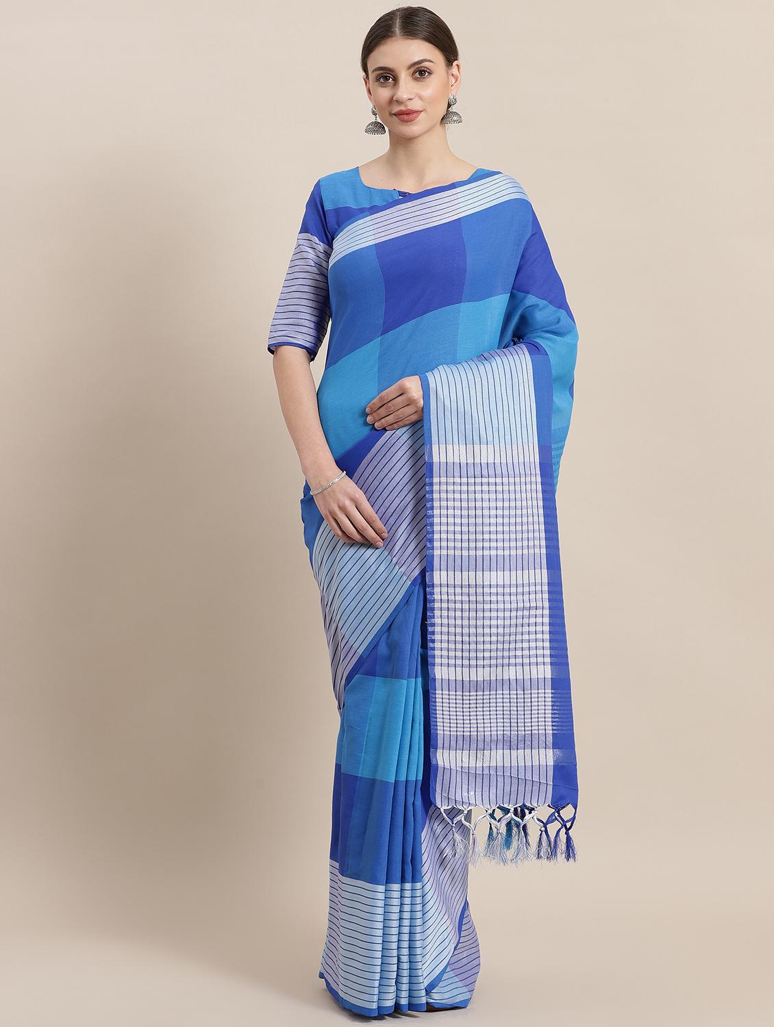checkered woven saree with blouse - 16952944 - Zoom Image - 1