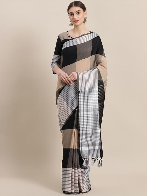 checkered woven saree with blouse - 16952945 - Standard Image - 1