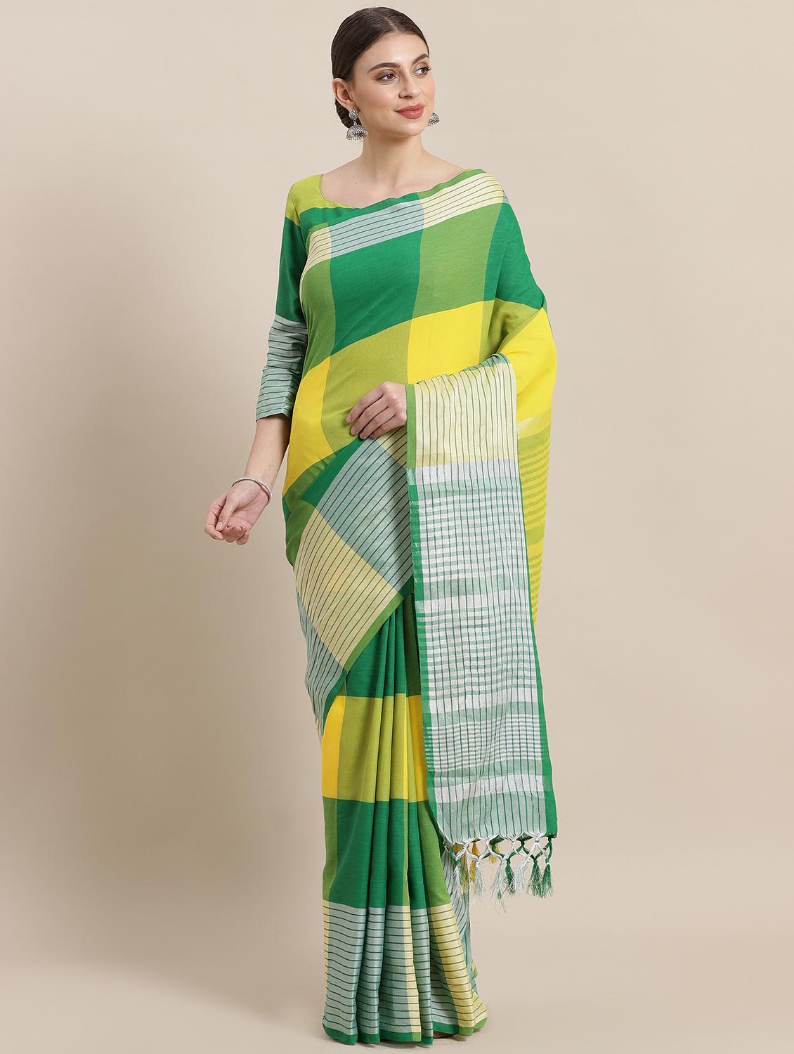 checkered woven saree with blouse - 16952947 - Zoom Image - 1