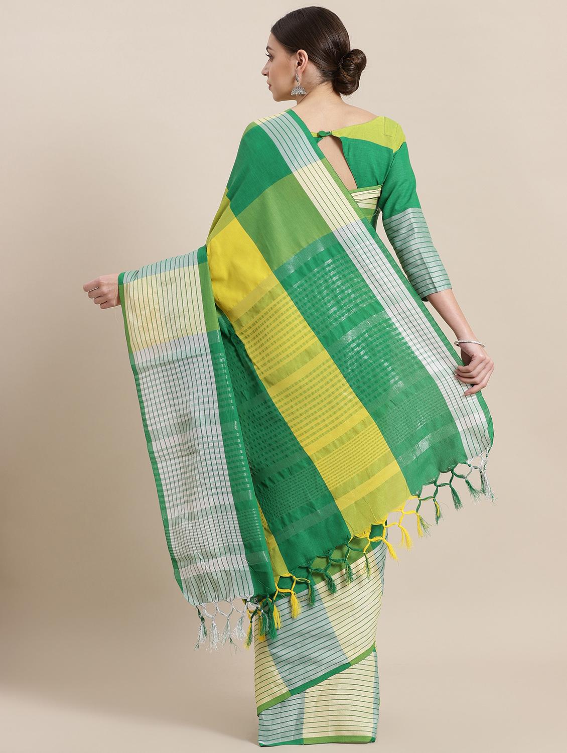 checkered woven saree with blouse - 16952947 - Zoom Image - 2