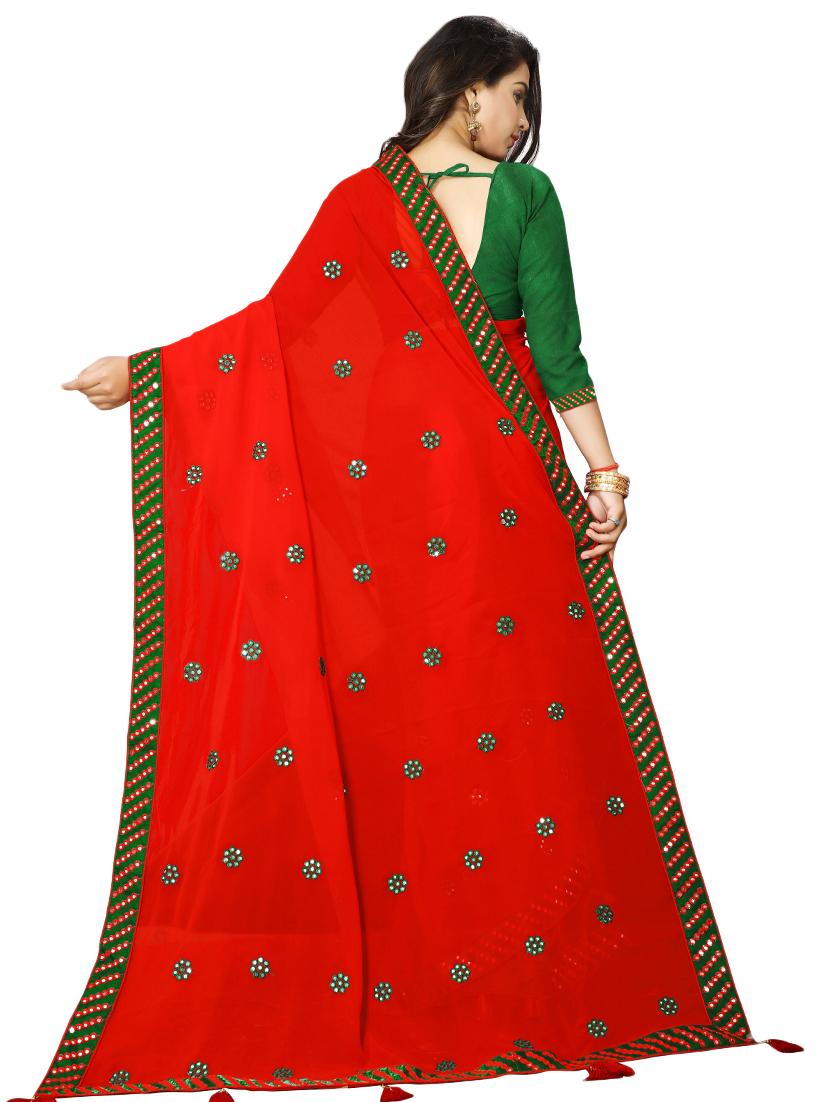 mirror work bordered saree with blouse - 16953047 - Zoom Image - 2
