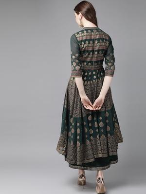foil print layered ethnic dress - 16953115 - Standard Image - 3