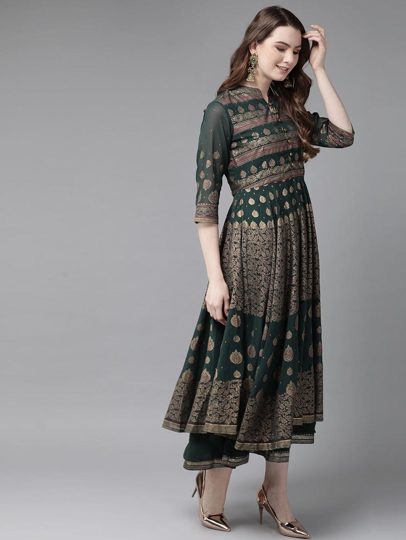 foil print layered ethnic dress - 16953115 - Zoom Image - 2