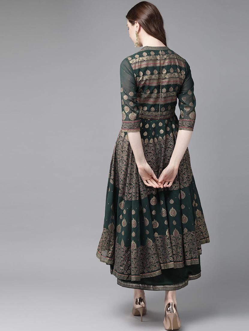 foil print layered ethnic dress - 16953115 - Zoom Image - 3