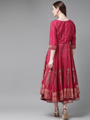 foil print layered ethnic dress - 16953116 - Standard Image - 2