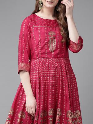 foil print layered ethnic dress - 16953116 - Standard Image - 3