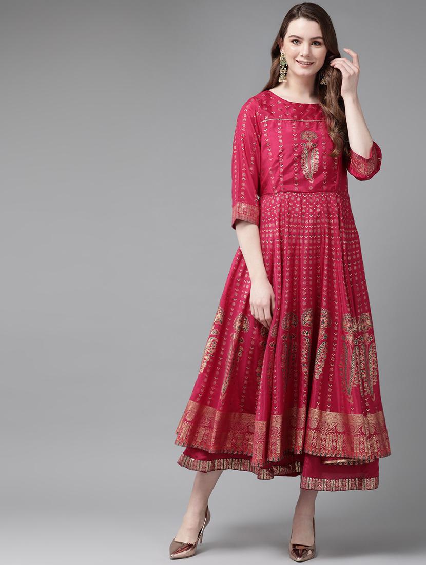 foil print layered ethnic dress - 16953116 - Zoom Image - 1