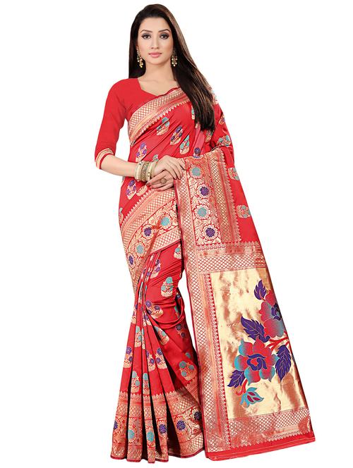 self design banarasi saree with blouse - 16953142 - Standard Image - 1