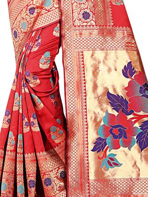 self design banarasi saree with blouse - 16953142 - Standard Image - 3