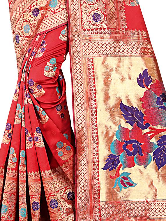 self design banarasi saree with blouse - 16953142 - Zoom Image - 3