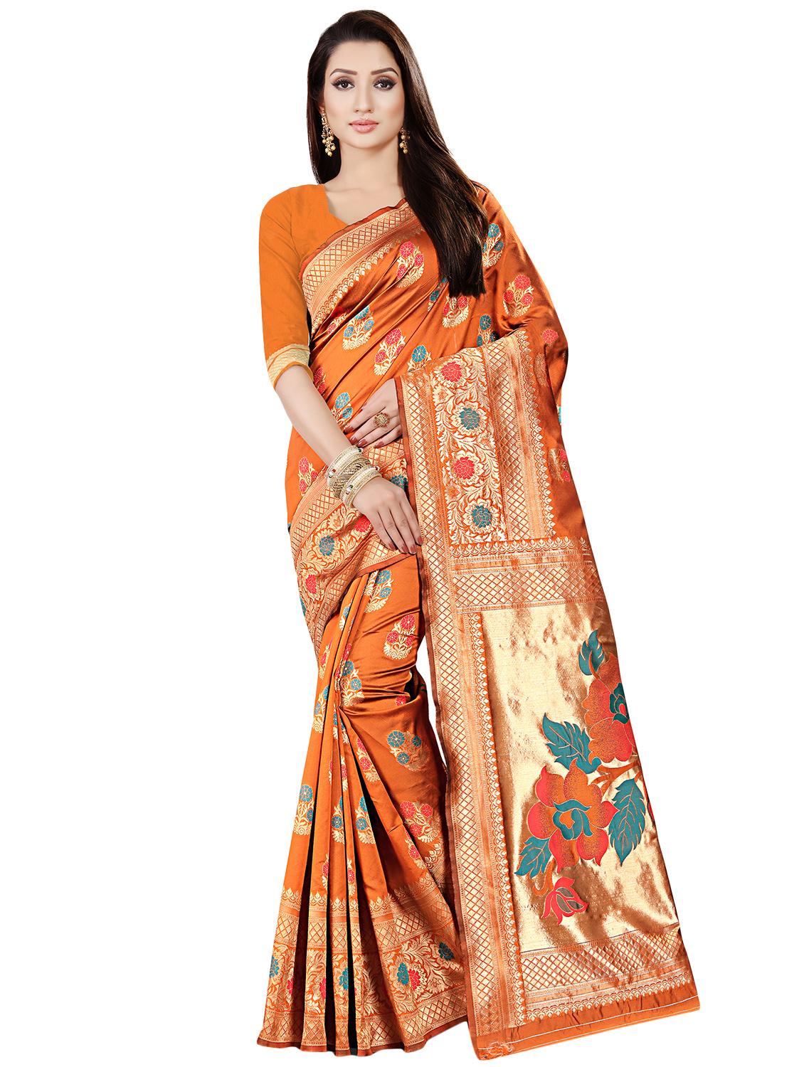 self design banarasi saree with blouse - 16953143 - Zoom Image - 1