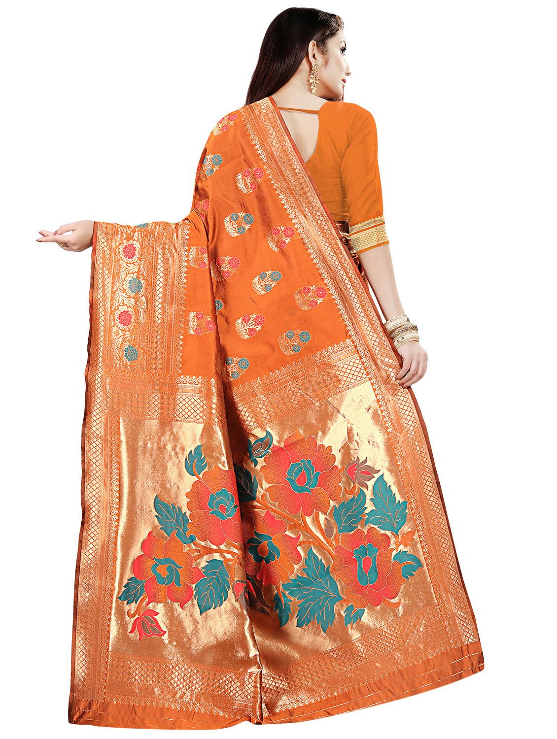 self design banarasi saree with blouse - 16953143 - Zoom Image - 2