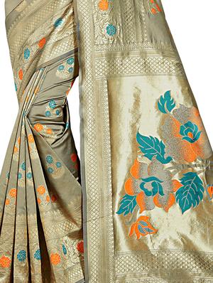 self design banarasi saree with blouse - 16953146 - Standard Image - 3