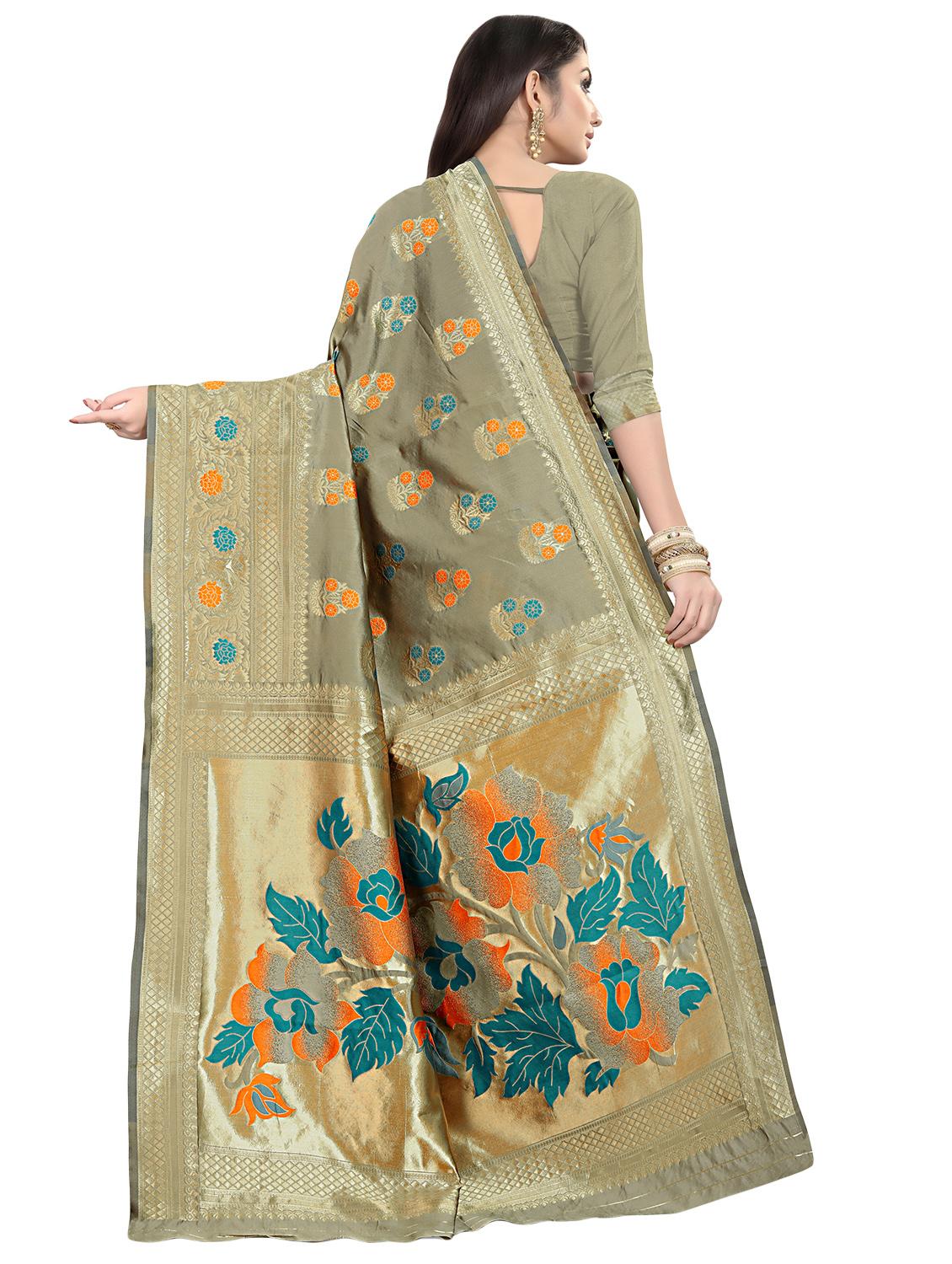 self design banarasi saree with blouse - 16953146 - Zoom Image - 2