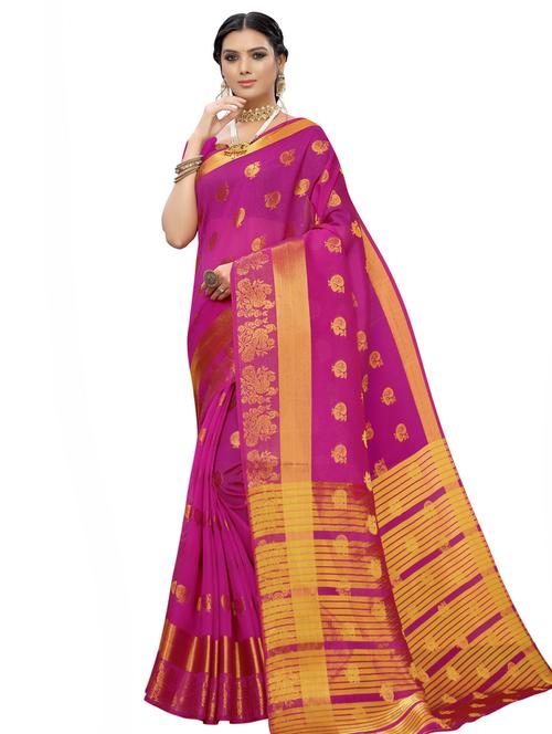 self design banarasi saree with blouse - 16953201 - Very Small Image - 1
