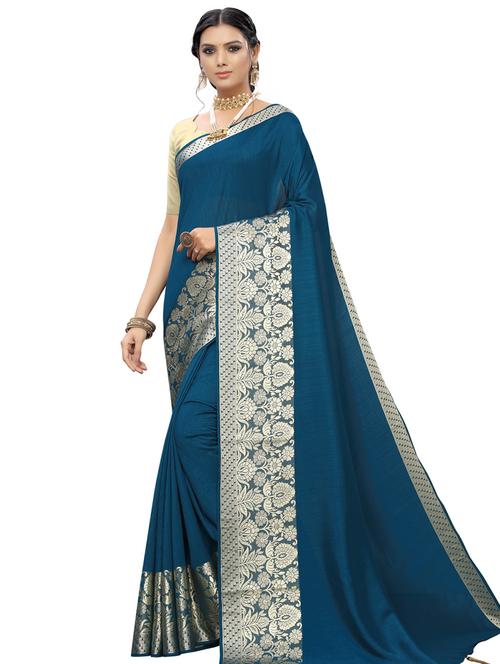 solid bordered banarasi saree with blouse - 16953213 - Very Small Image - 1