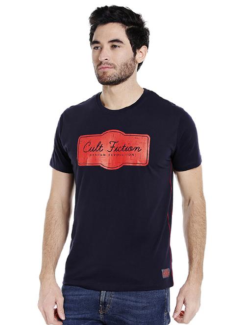 navy blue typographic chest print t-shirt - 16953364 - Standard Image - 1